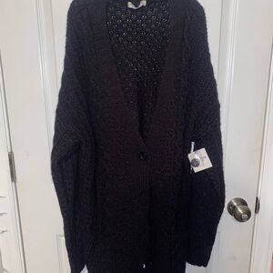 Oversized Black Knit Cardigan Sweater